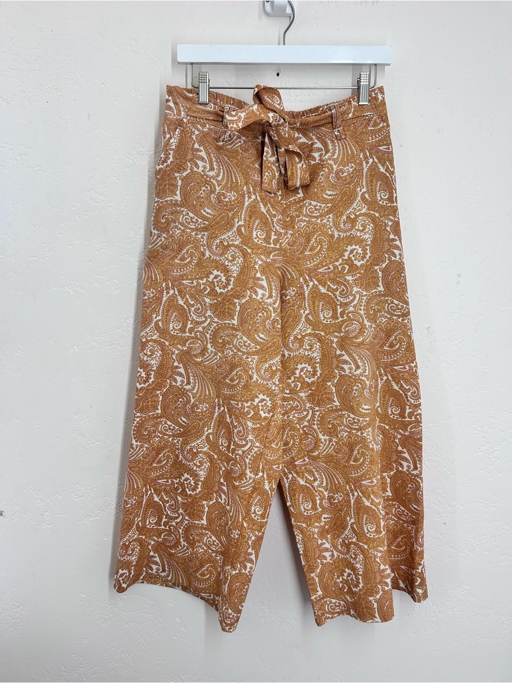 Sigrid Olsen Linen Blend Wide Leg Ankle Tie Pants M Rust Paisley NWOT - Picture 2 of 10